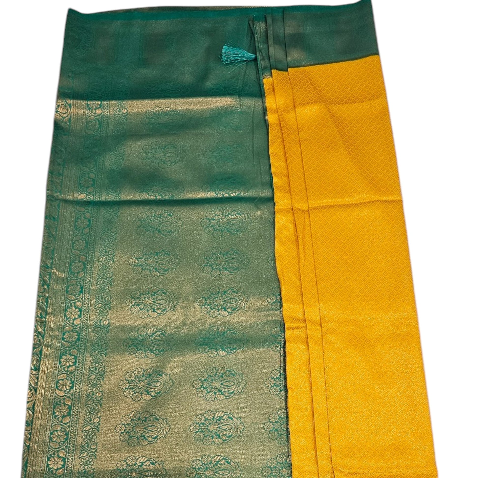 Yellow and Green Kubera Pattu Silk Saree