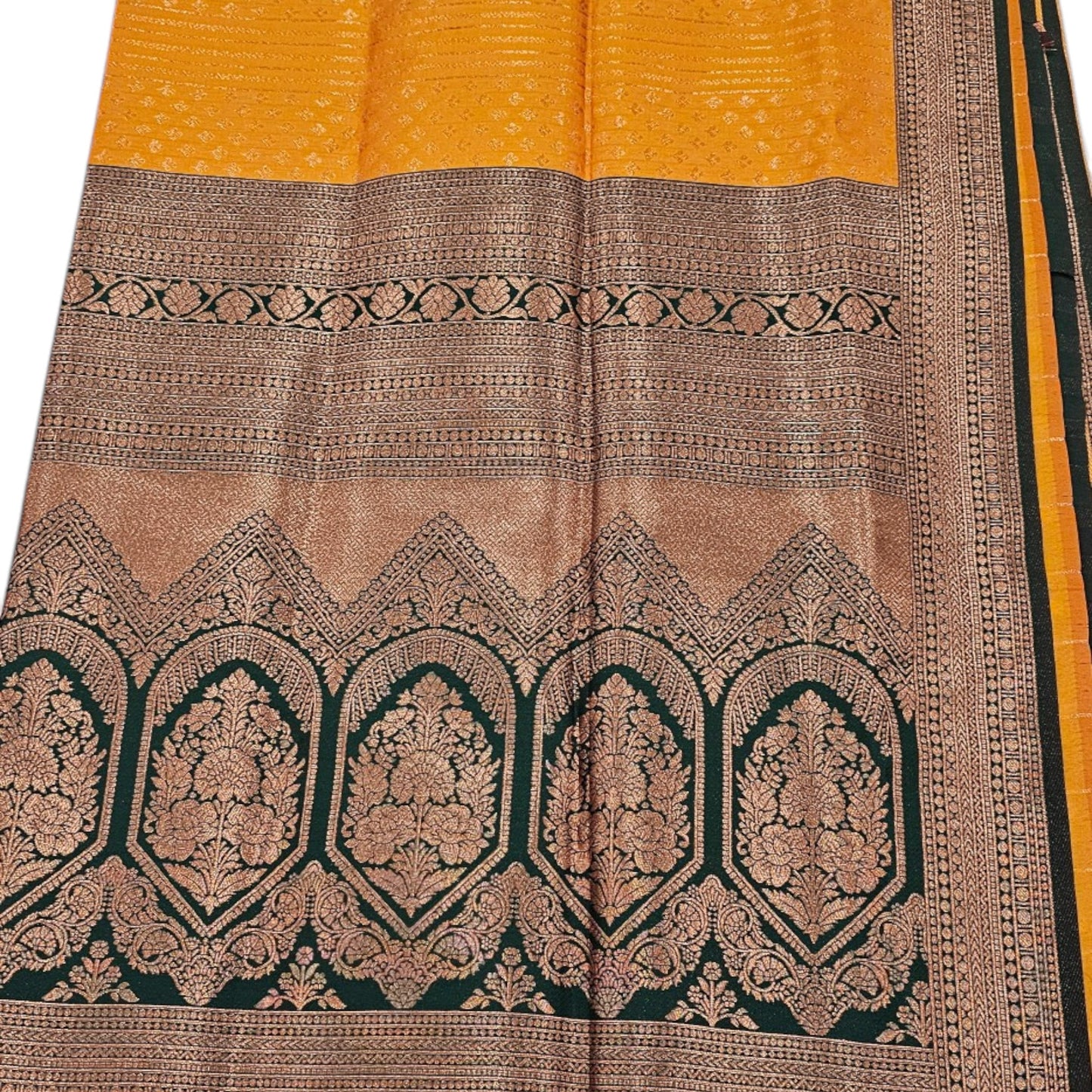 Sunset Yellow Silk Saree with Intricate Zari Pallu