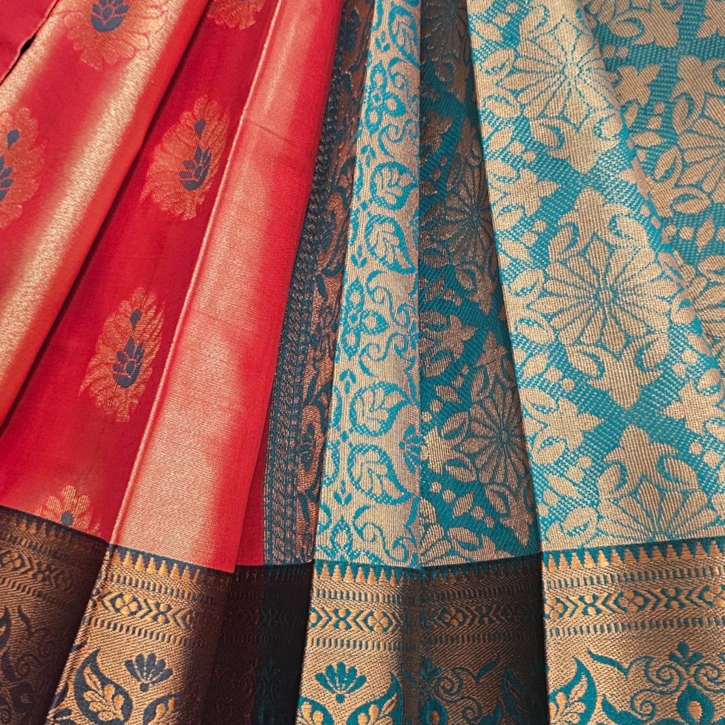 Striking Orange and Blue Tissue Soft Silk Saree - Perfect for Festive Occasions