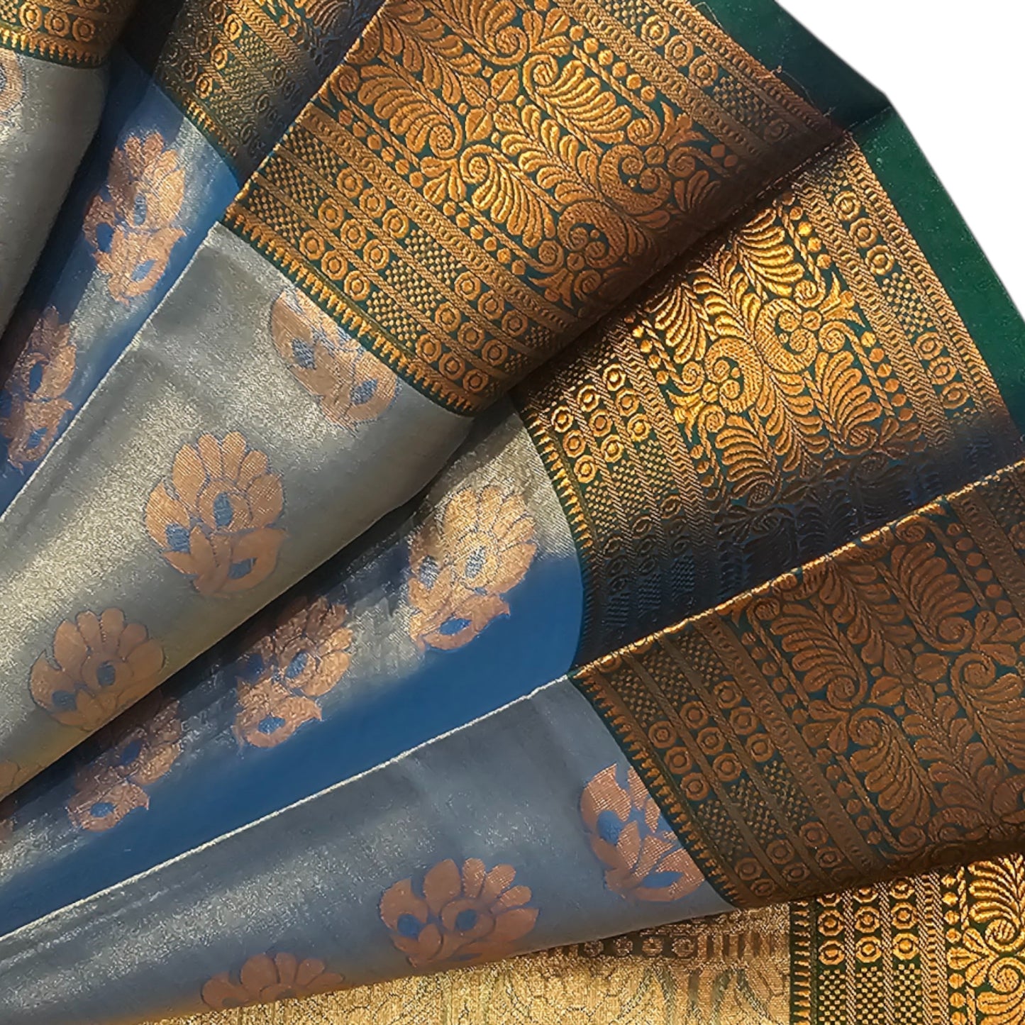 Serene Blue and Green Tissue Soft Silk Saree - A Calming Combination