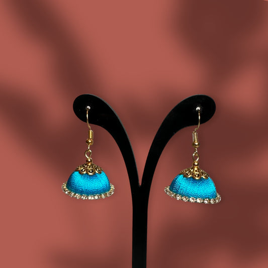 Small Silk Thread Blue with White Stone Jhumka / Hanging Jhumka