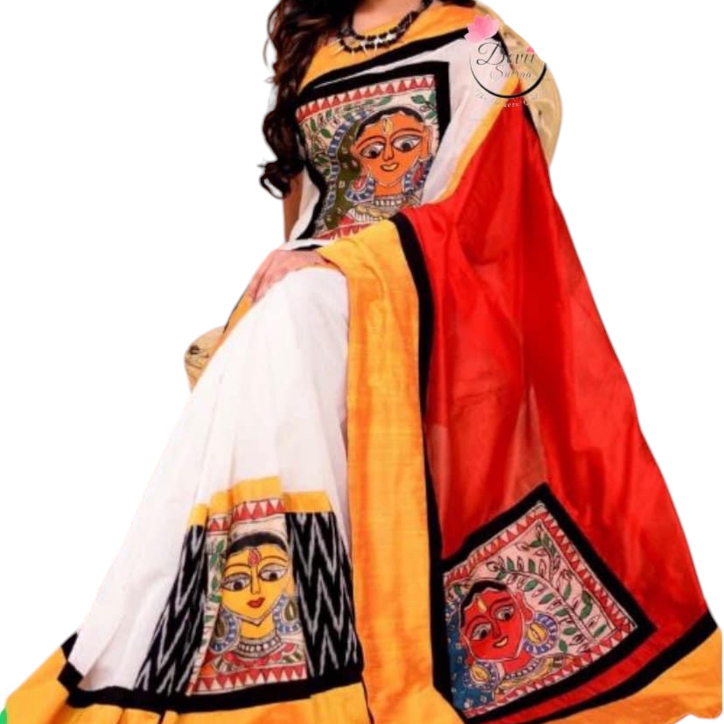 Vibrant Hand painted Chanderi Silk Saree with Ikat Applique - A Festive Delight