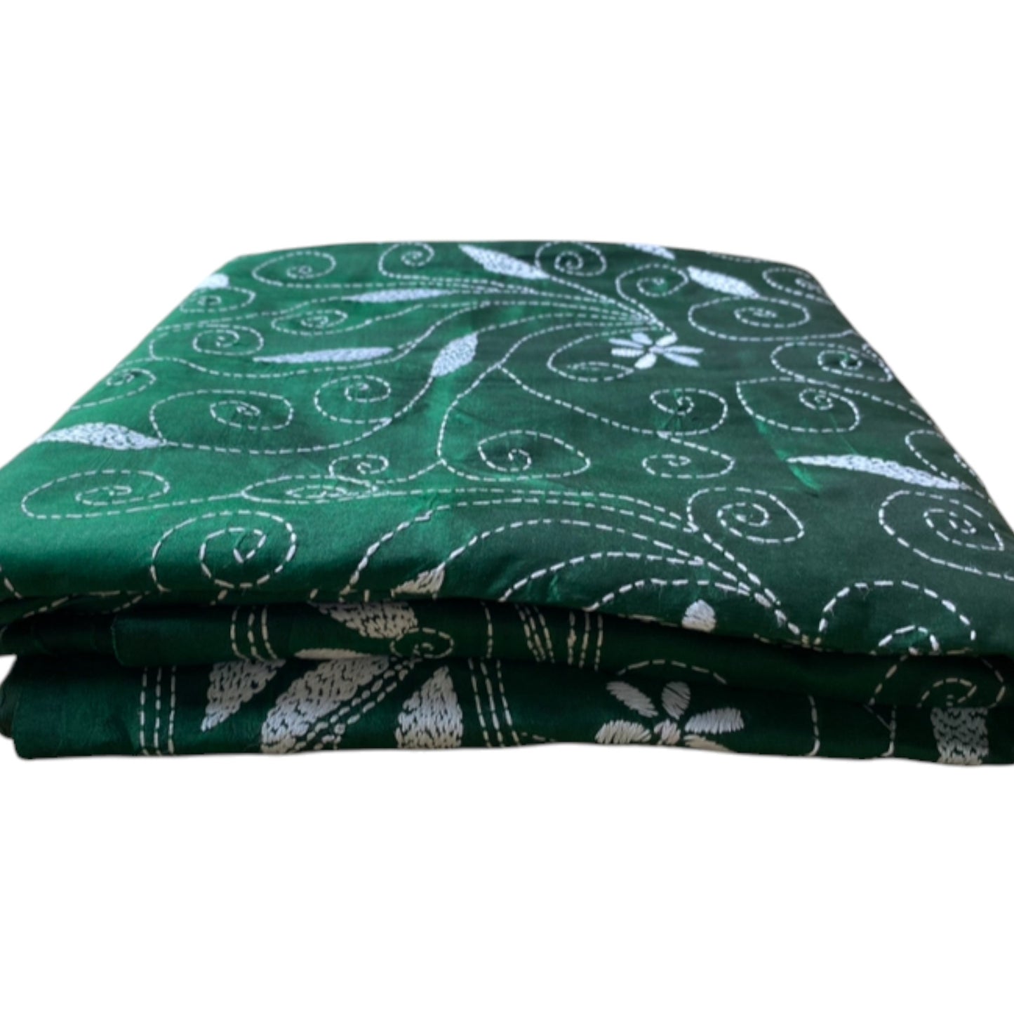 Hand-Embroidered Green Silk Saree - A Work of Art