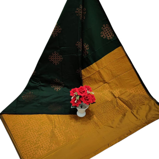 Delicate Kolam Print Green Soft Silk Saree - Perfect for Festive Occasions