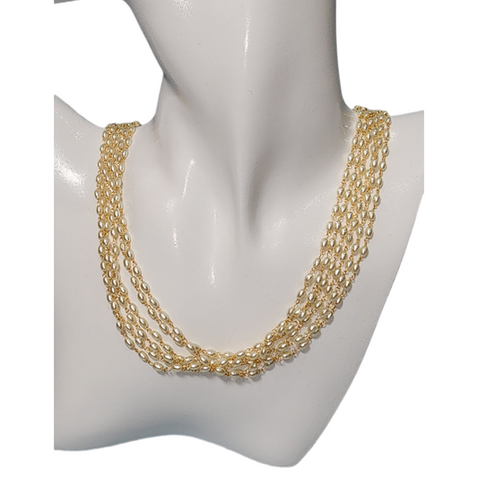 White Pearl Cluster Fancy Style Long Chain Party Wear High Gold Polish