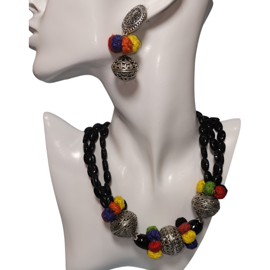 Necklaces Set Oxidized Silver Multicolor Black Beads Finish Party Wear