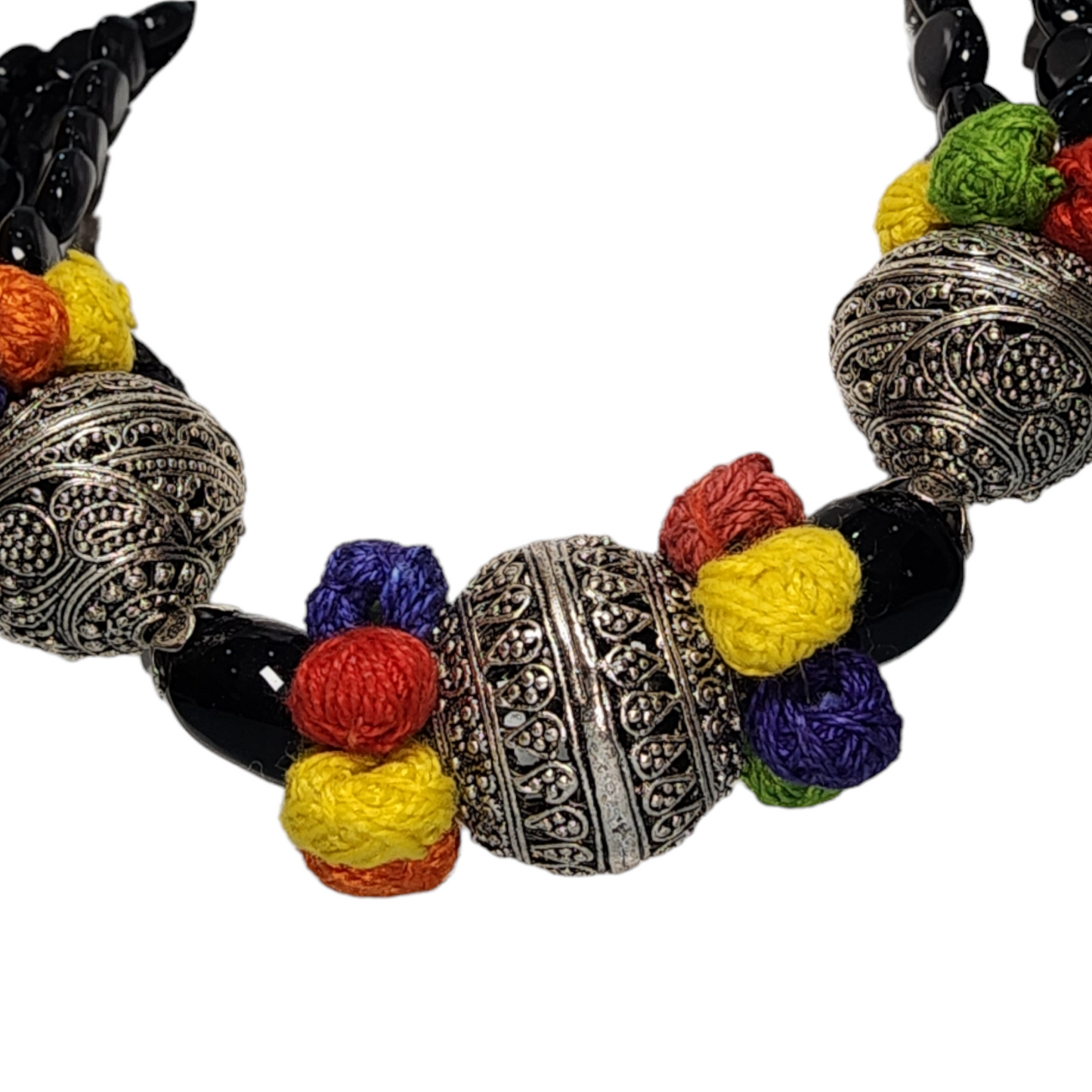 Necklaces Set Oxidized Silver Multicolor Black Beads Finish Party Wear