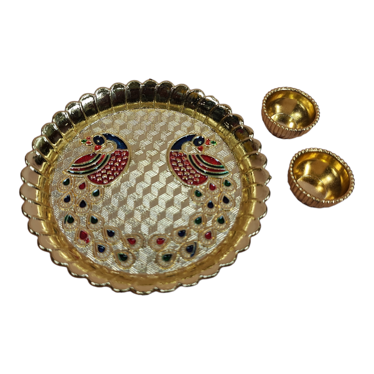 Thammalam thattu - Traditional South Indian decorative plate used for religious and cultural ceremonies, featuring intricate designs and vibrant colors.