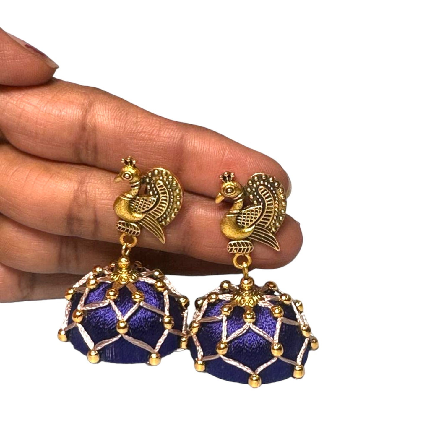 Silk Thread Violet with Stone Work Big Jhumka