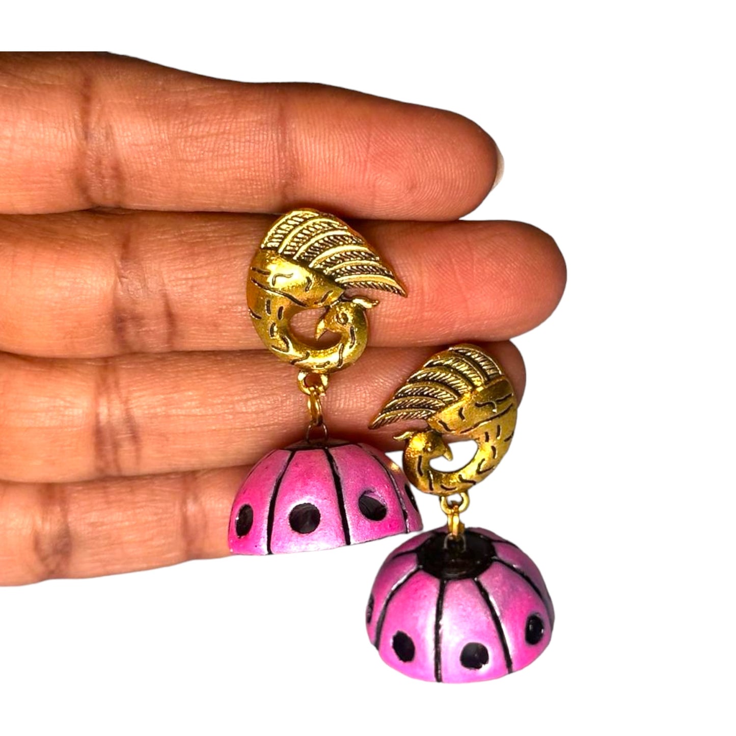 Terracotta Pink Peacock Stud with Jhumka